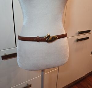VTG JG Hook Italian Calfskin Leather Gold Duck Buckle Brown Belt Womens Medium